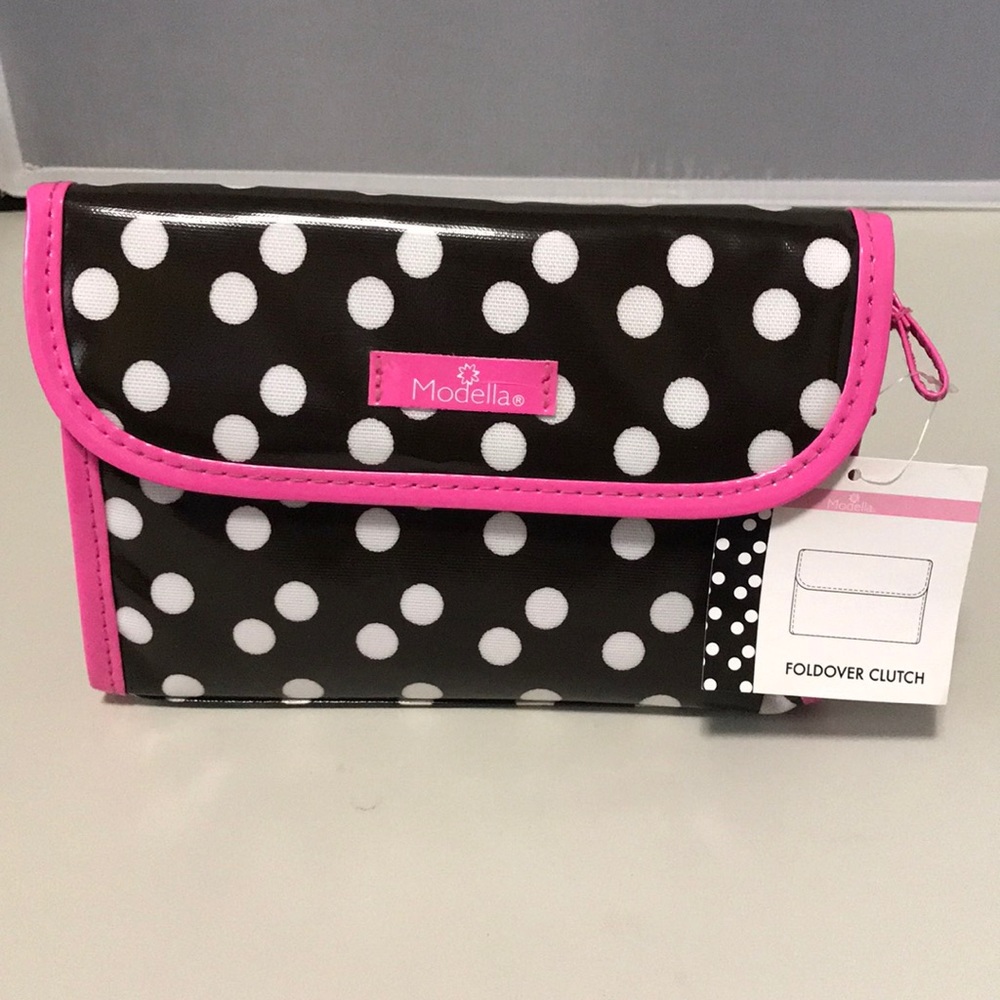 Moselle FoldOver Clutch Makeup Bag BLK/Pink/White